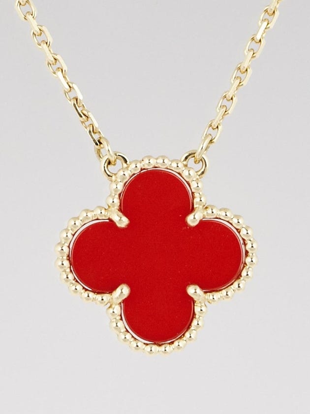 Van Cleef & Arpels 18k Yellow Gold and Carnelian Vintage Alhambra Pendant