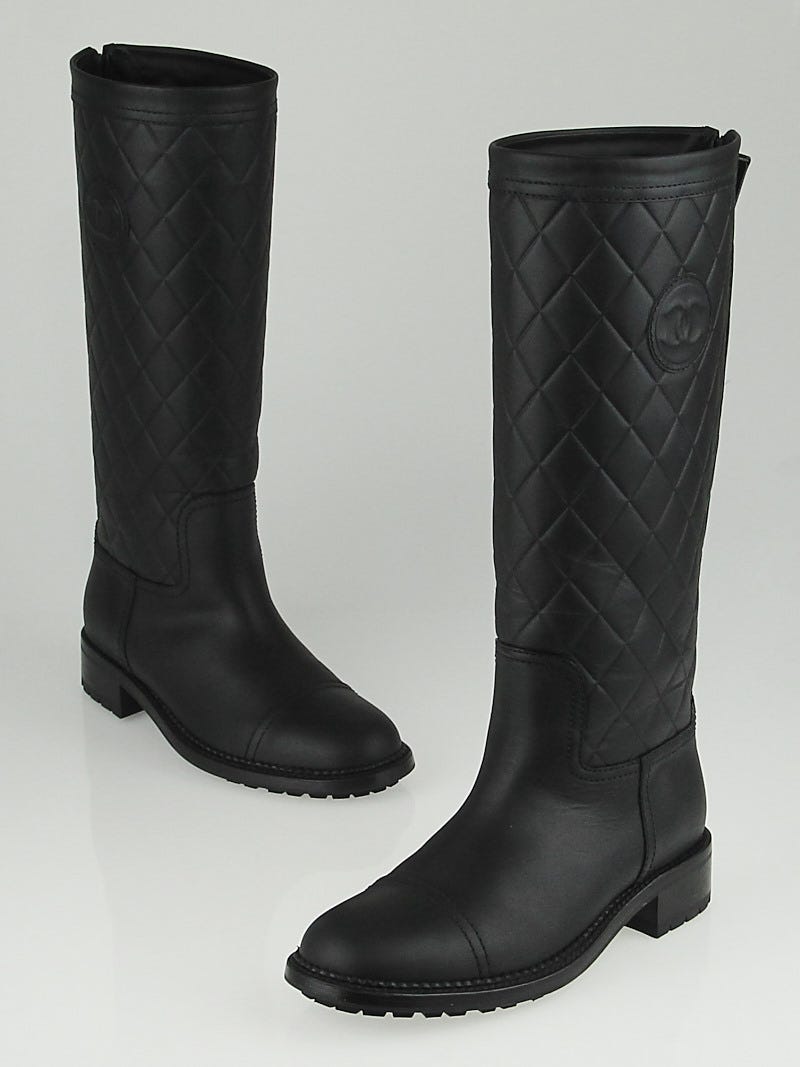 CHANEL Chain Accent Quilted Knee High Boots  Carolines Fashion Luxuries