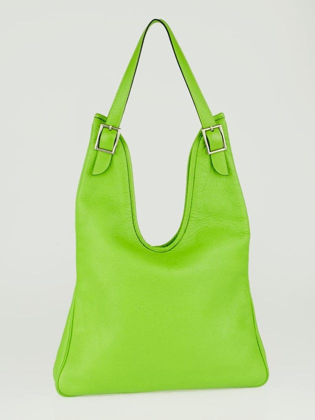 Hermes Vert Cru Clemence Leather Massai PM Bag