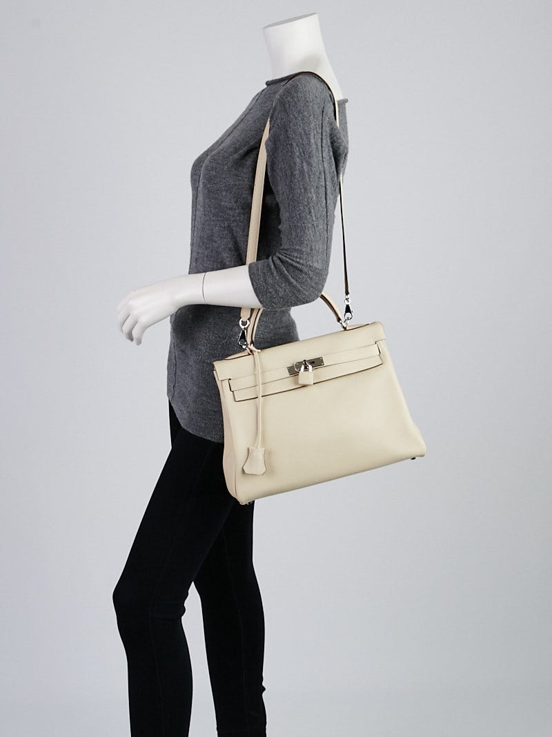 HERMES 春夏コレクション　ポリアミド型押しジャケット　52 Hermes 32cm Parchemin Swift Leather Palladium Plated Retourne