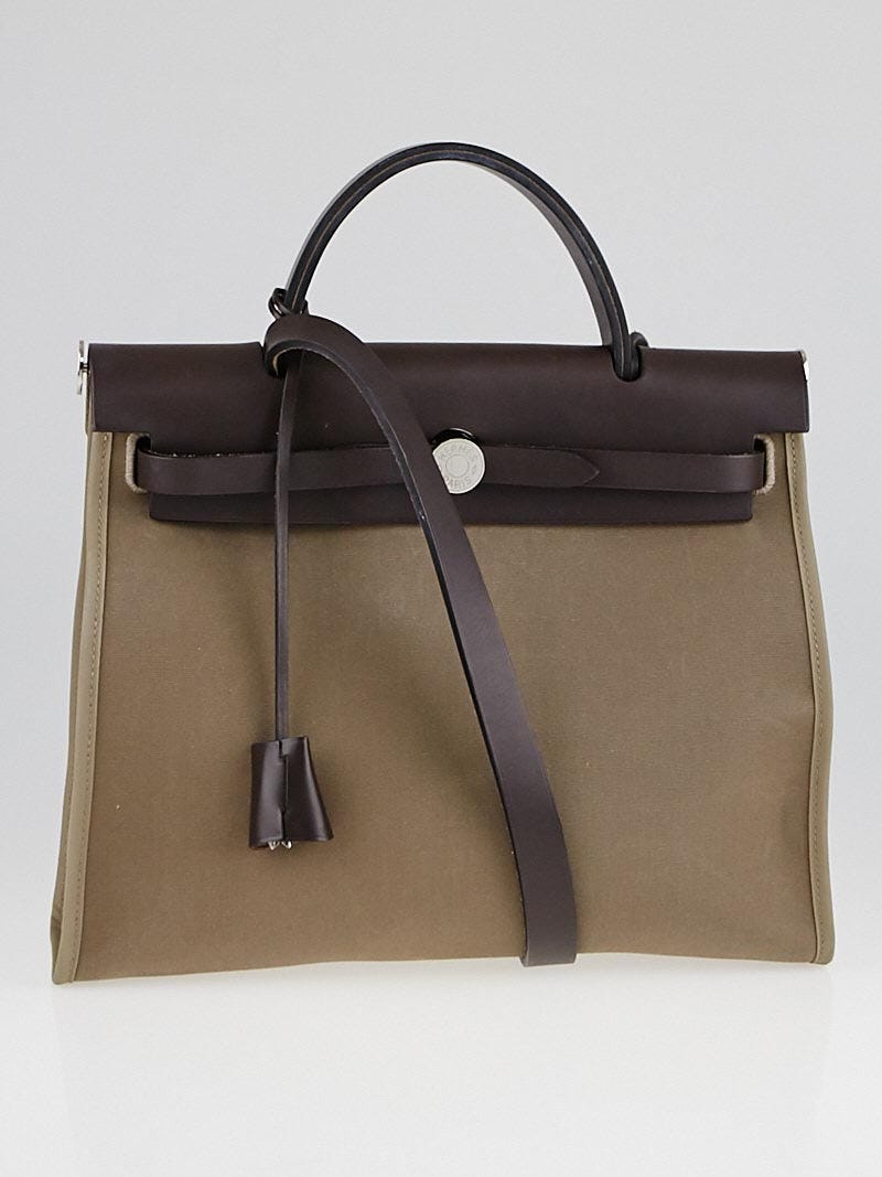 Hermes Etoupe/Ebene Canvas and Natural Leather Herbag Zip PM Bag - Yoogi's  Closet