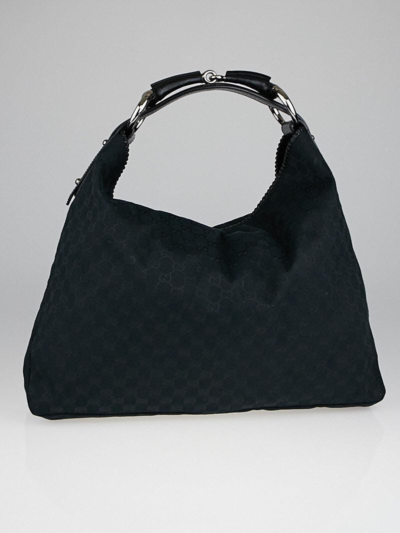 Gucci Black GG Canvas Large Horsebit Hobo Bag