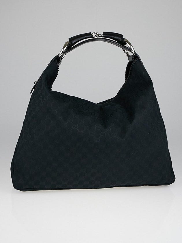 Gucci Black GG Canvas Large Horsebit Hobo Bag