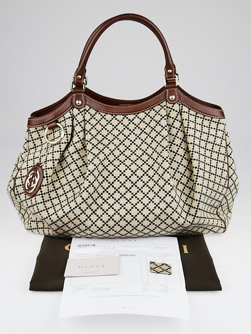Gucci Beige/Blue Diamante Canvas Large Sukey Bag | Yoogi's Closet
