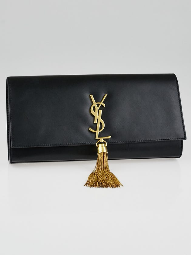 Yves Saint Laurent Black Leather Cassandre Tassel Clutch Bag