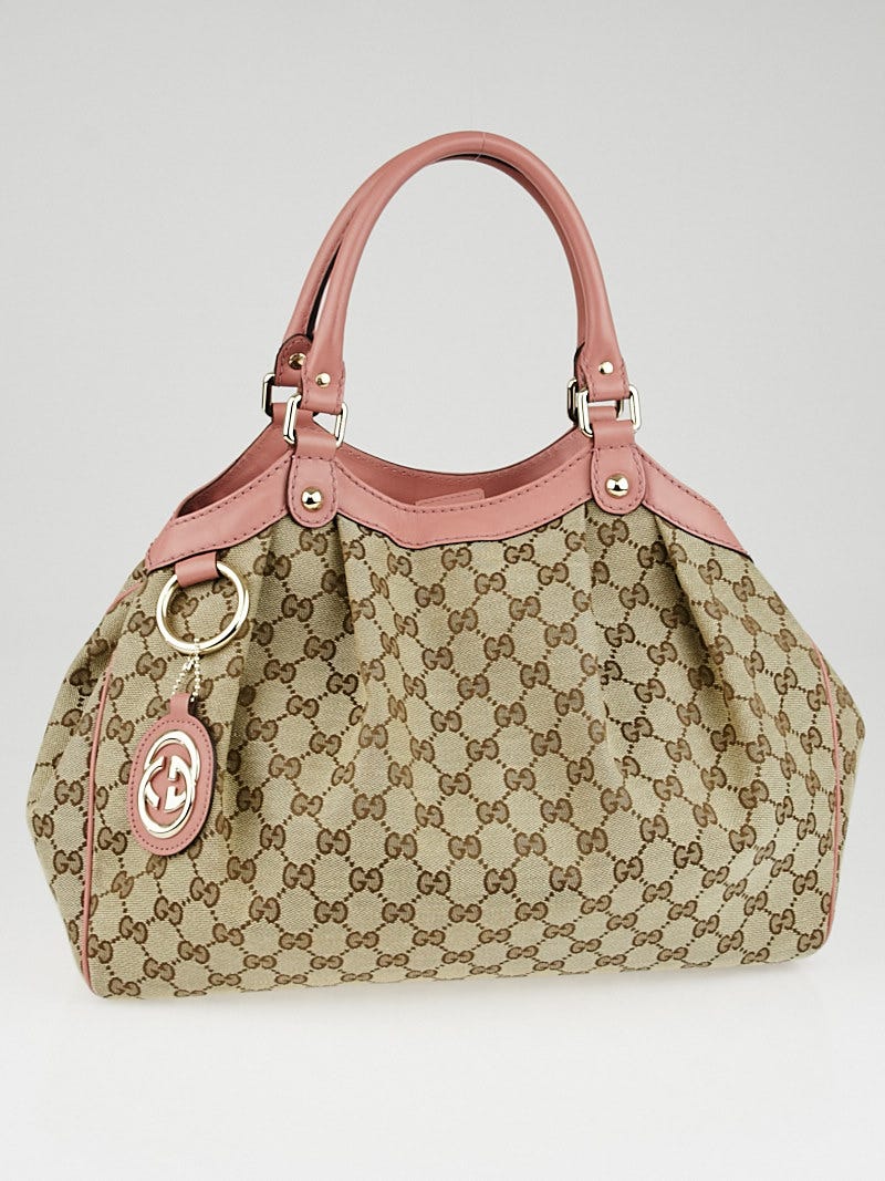Gucci Beige/Pink GG Canvas Medium Sukey Tote Bag
