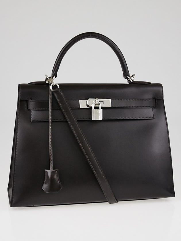 Hermes 32cm Ebene Box Leather Palladium Plated Kelly Sellier Bag