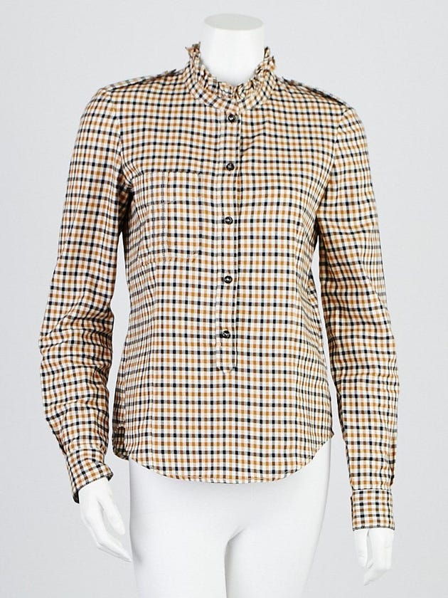Isabel Marant Etoile Tan Cotton Ruffle Collar Shirt Size 6/38