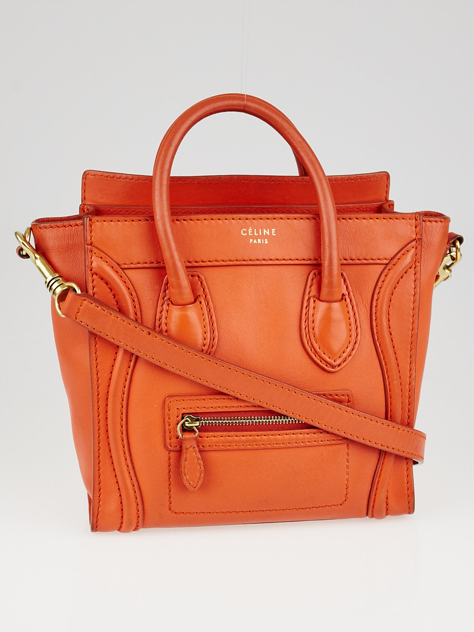Celine Orange Smooth Calfskin Leather Nano Luggage Tote Bag
