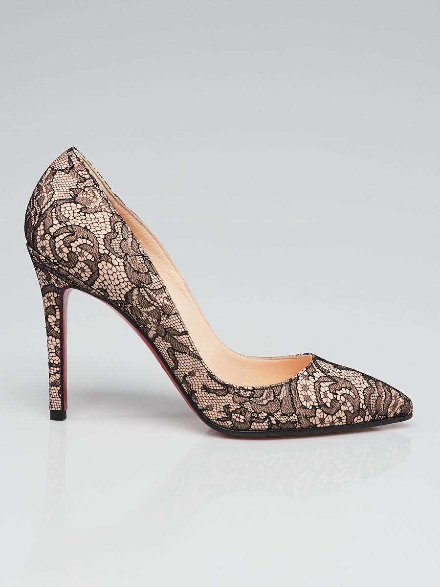 Christian Louboutin Black/Nude Crepe Lace Pigalle 100 Pumps