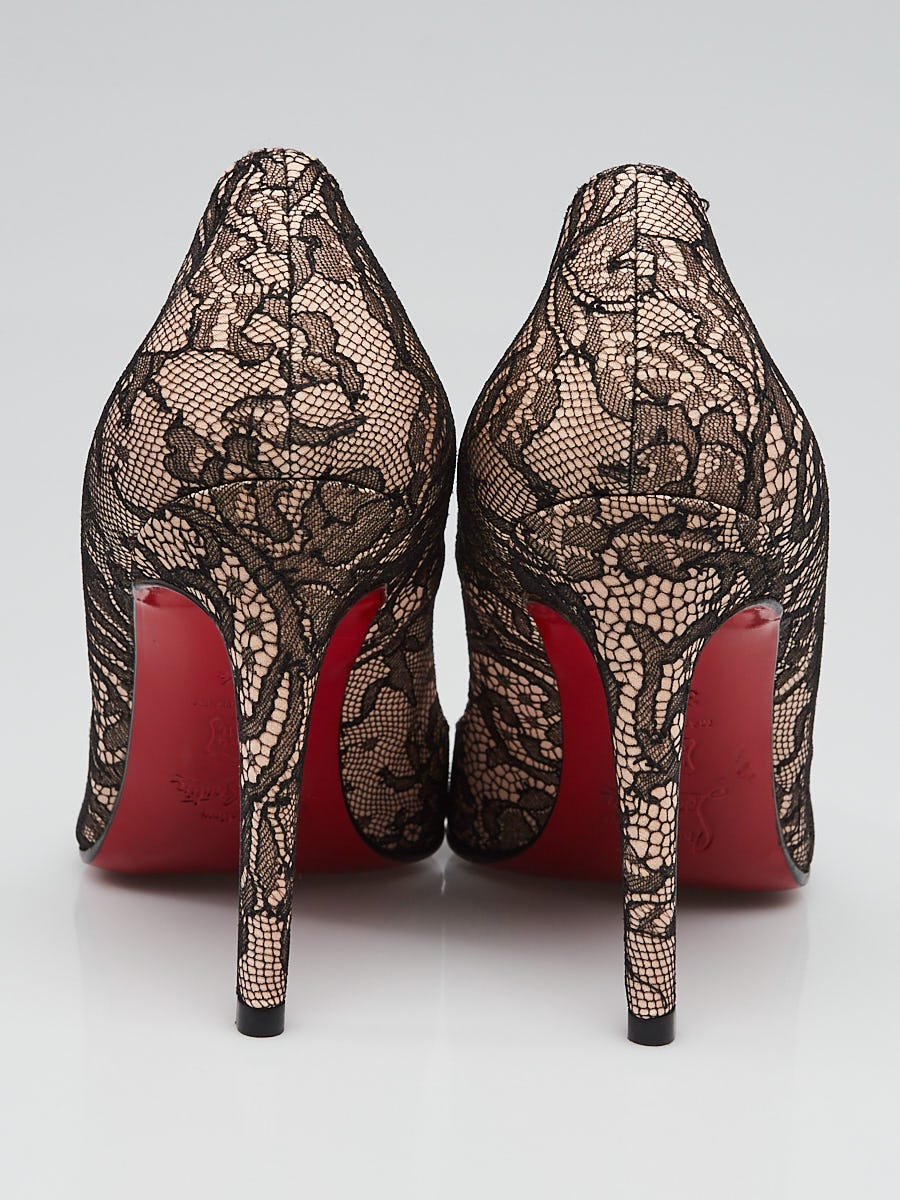 Christian Louboutin Black/Nude Crepe Lace Pigalle 100 Pumps