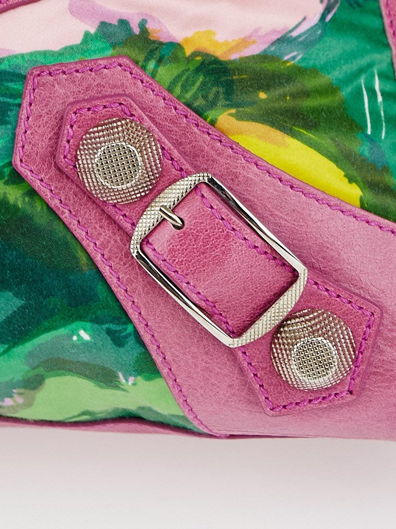 Balenciaga Magenta Chevre Leather/Floral Satin City Giant Hardware