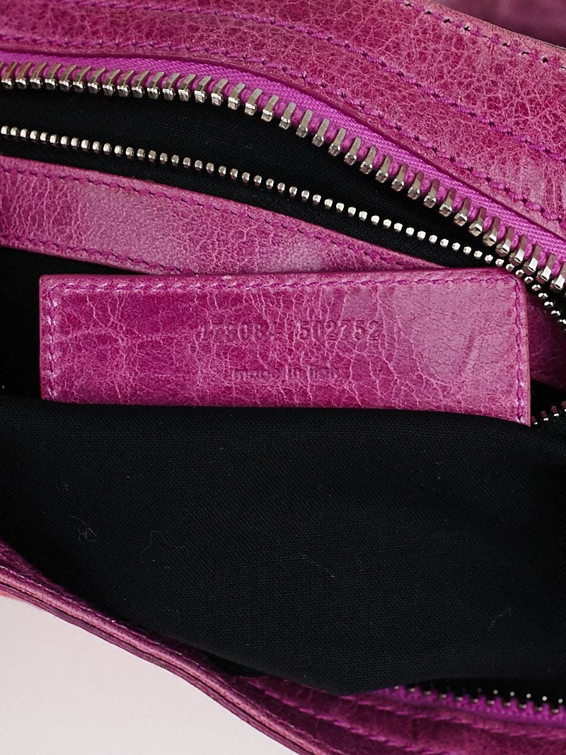 Balenciaga Magenta Chevre Leather/Floral Satin City Giant Hardware