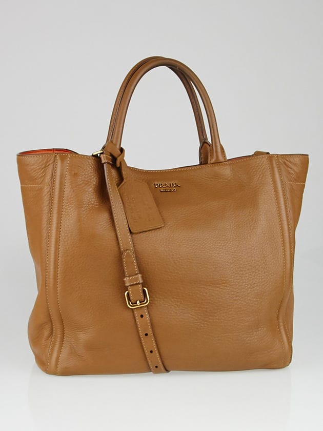 Prada Cammello Cervo Leather Shopping Tote Bag BN2476