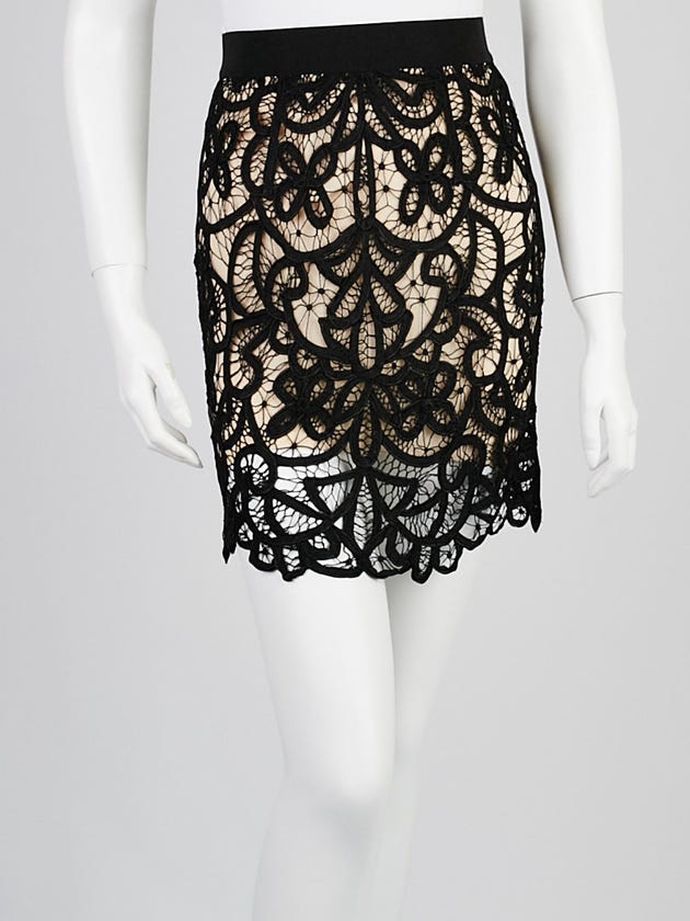 3.1 Phillip Lim Black/Beige Rayon Lace Skirt Size 0
