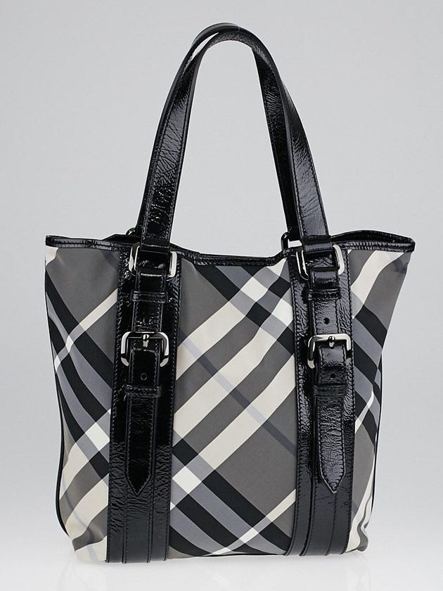 Burberry Black Beat Check Nylon Victoria Tote Bag