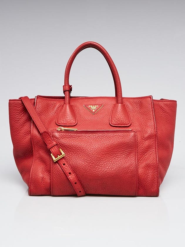 Prada Red Vitello Phenix Leather Shopping Tote Bag BN2795