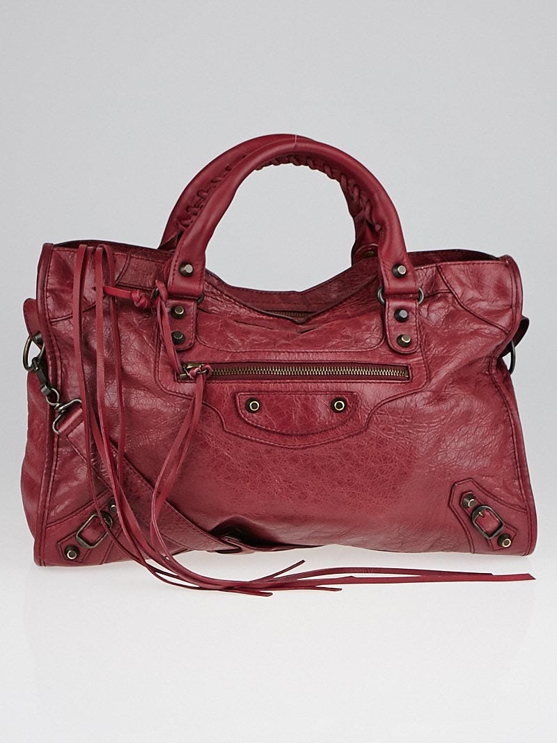 Balenciaga Cassis Lambskin Leather Motorcycle City Bag