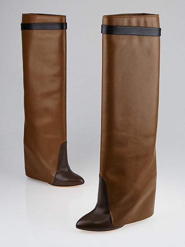Givenchy Brown Leather Tall Wedge Boots Size 10.5/41