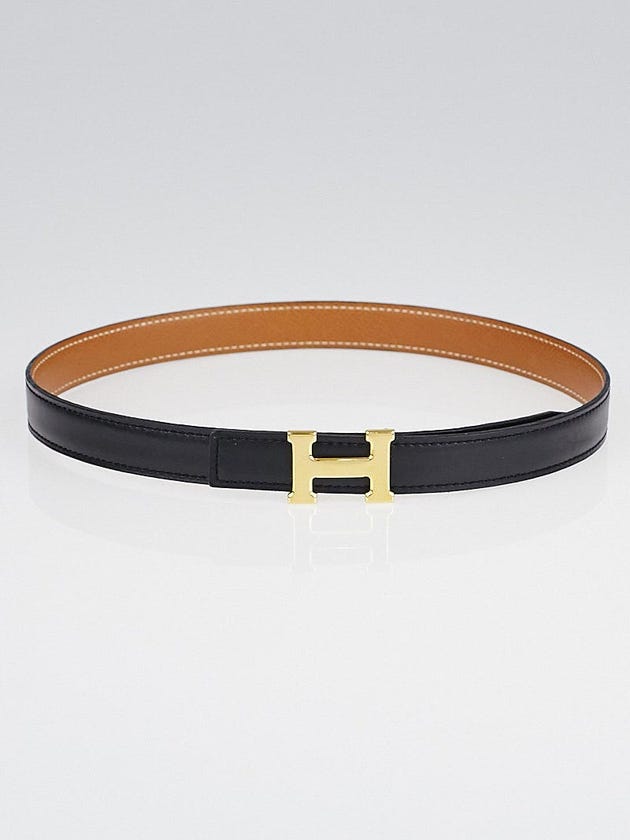 Hermes 18mm Black Box/Gold Courchevel Leather Gold Plated Constance H Belt Size 60
