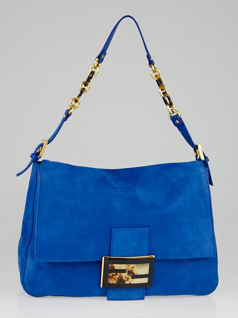 Fendi Blue Iridescent Leather Mama Forever Large Flap Shoulder Bag