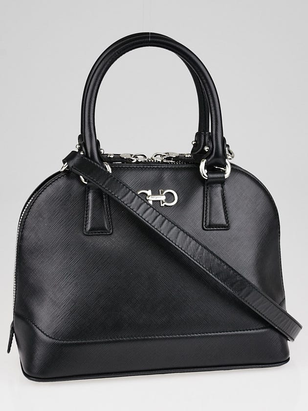 Salvatore Ferragamo Black Saffiano Leather Darina Mini Dome Satchel Bag