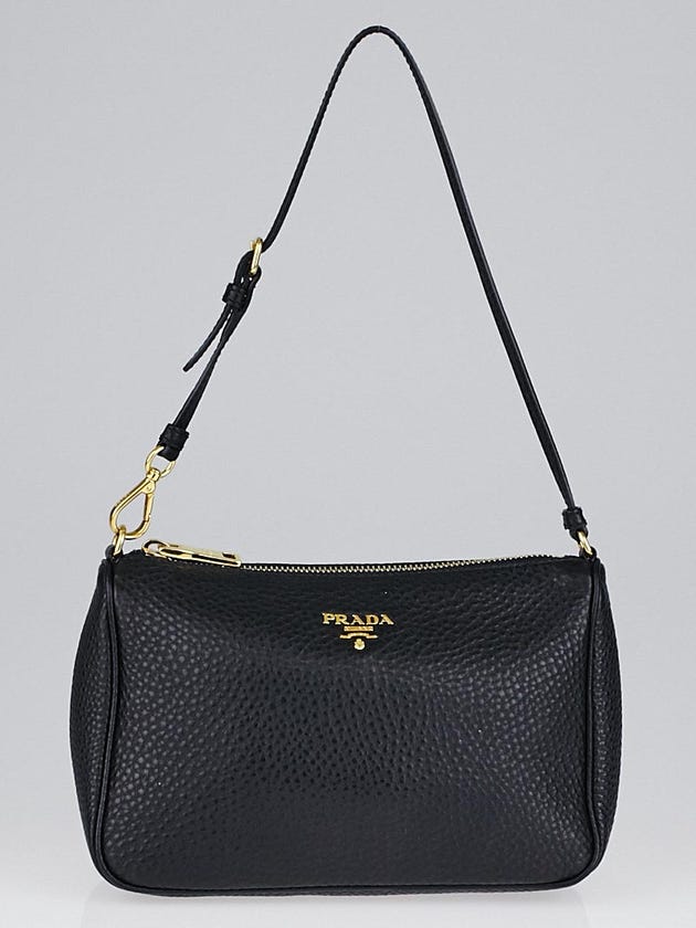 Prada Black Leather Vitello Daino Pochette Bag 1N1620