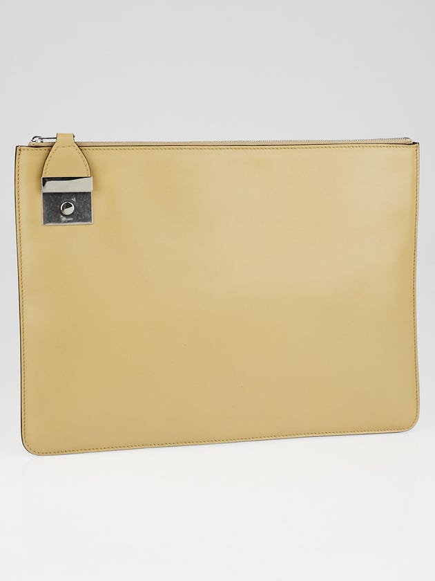 Celine Beige Leather Side Lock Clutch Bag