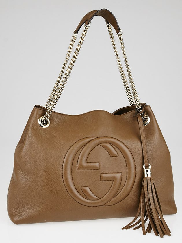 Gucci Brown Pebbled Leather Soho Chain Tote Bag