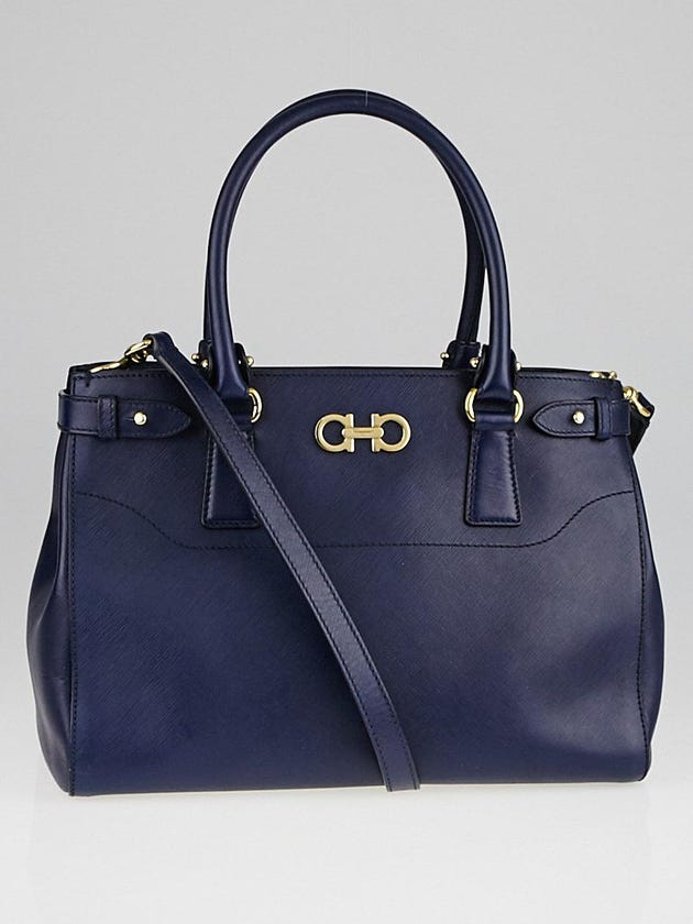 Salvatore Ferragamo Blue Saffiano Leather Briana Small Tote Bag