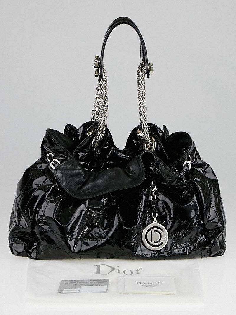 Christian Dior Black Patent Leather Quilted Cannage Le Trente Bag