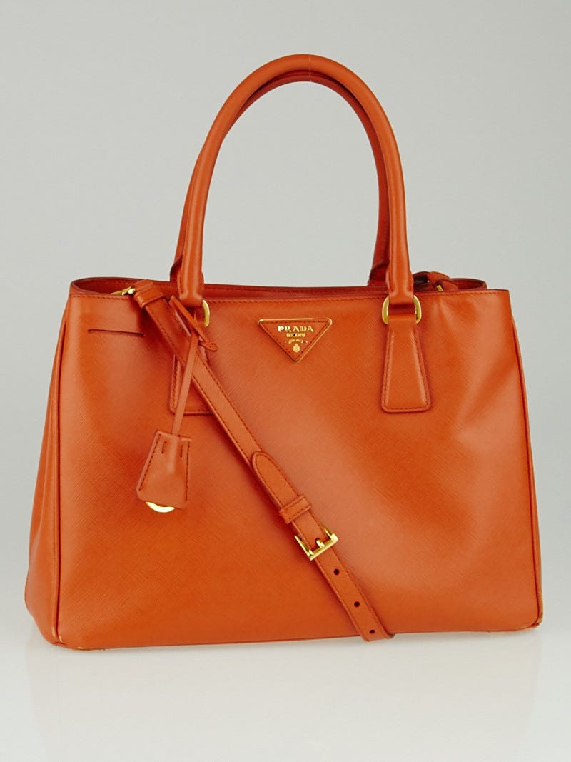 Prada Papaya Saffiano Lux Leather Small Tote Bag BN1874