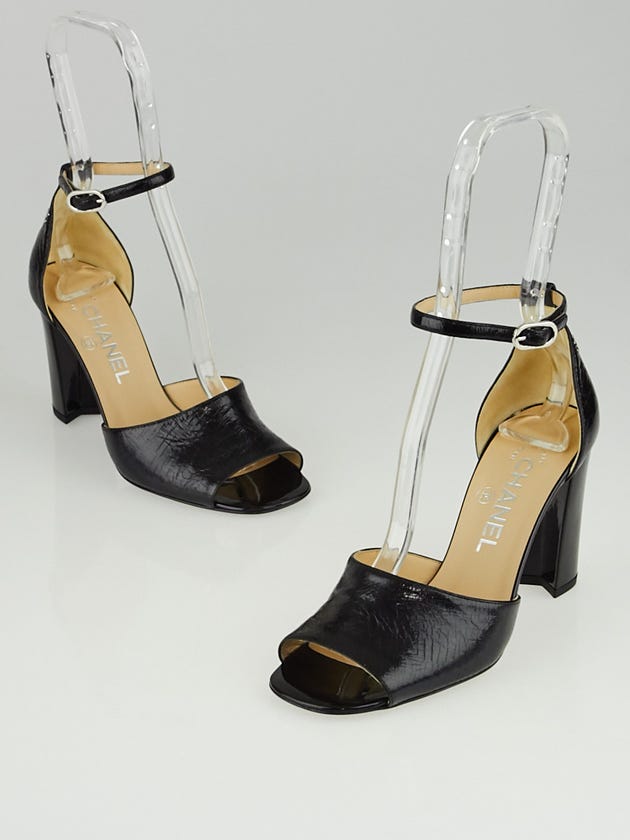 Chanel Black Patent Leather Open Toe Sandals Size 6/36.5