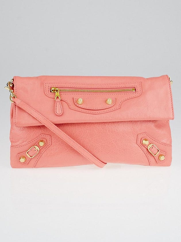 Balenciaga Rose Azalee Lambskin Leather Giant 12 Gold Envelope Clutch Bag w/ Strap