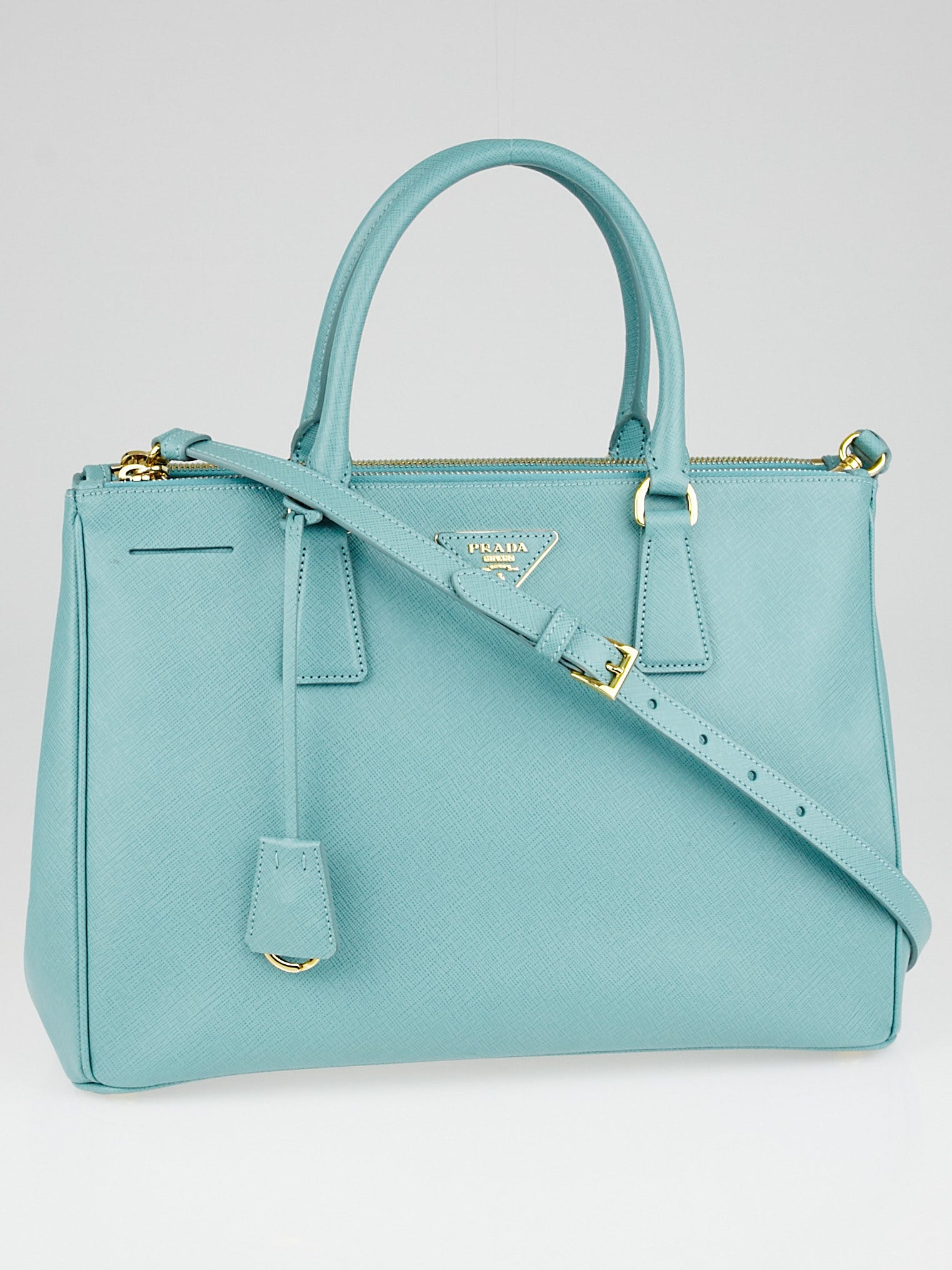 Prada Teal Green Saffiano Lux Leather Medium Double Zip Tote Prada