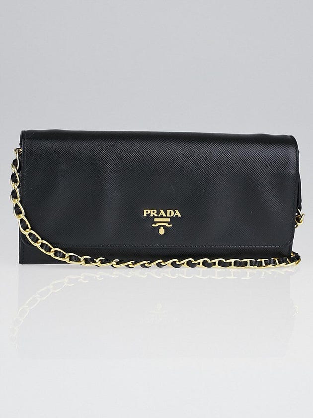 Prada Black Saffiano Metal Leather Wallet on Chain Clutch Bag 1M1290