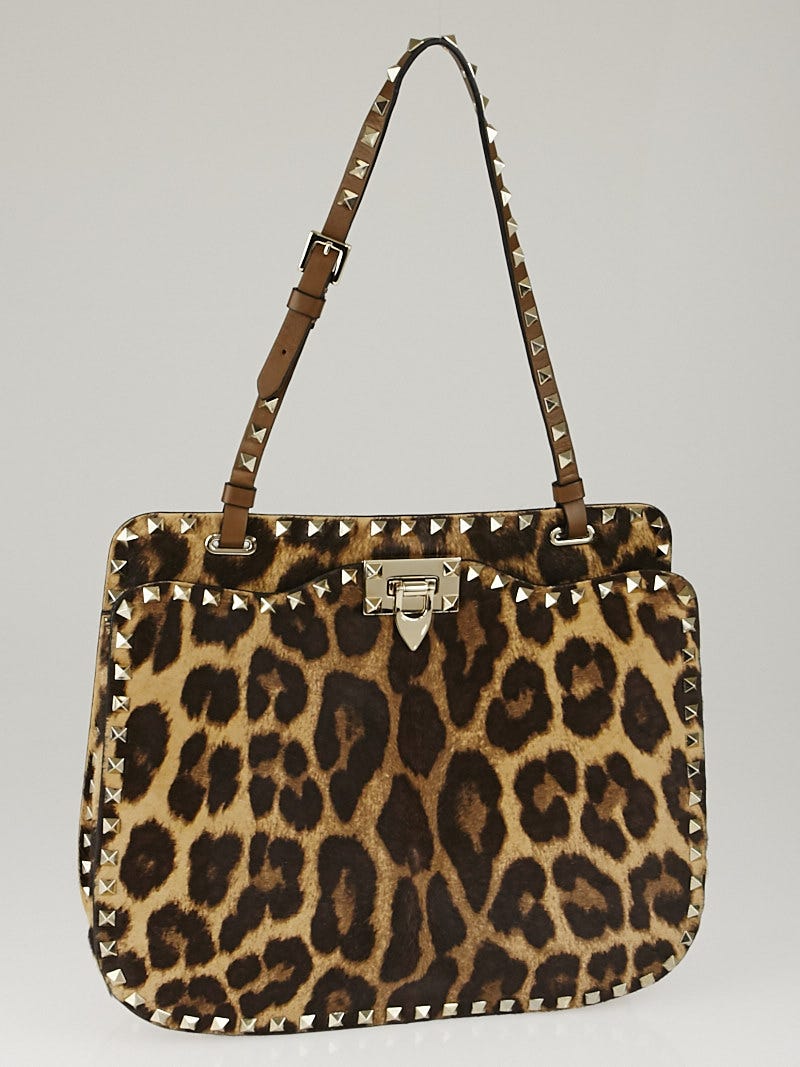 Valentino Leopard Print Calf Hair Rockstud Shoulder Bag Yoogi s Closet