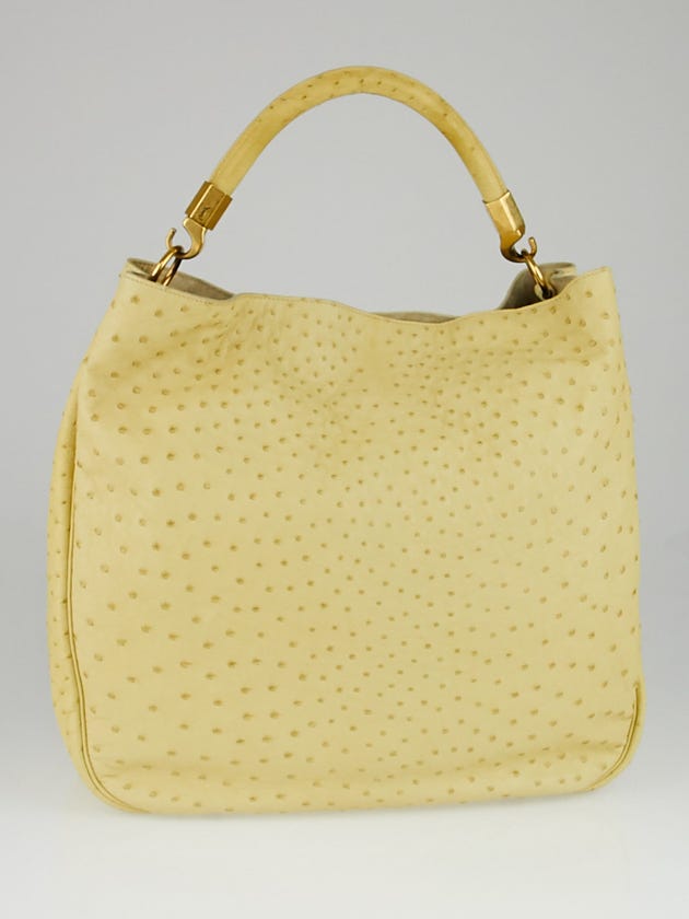 Yves Saint Laurent Pale Yellow Ostrich Roady Bag