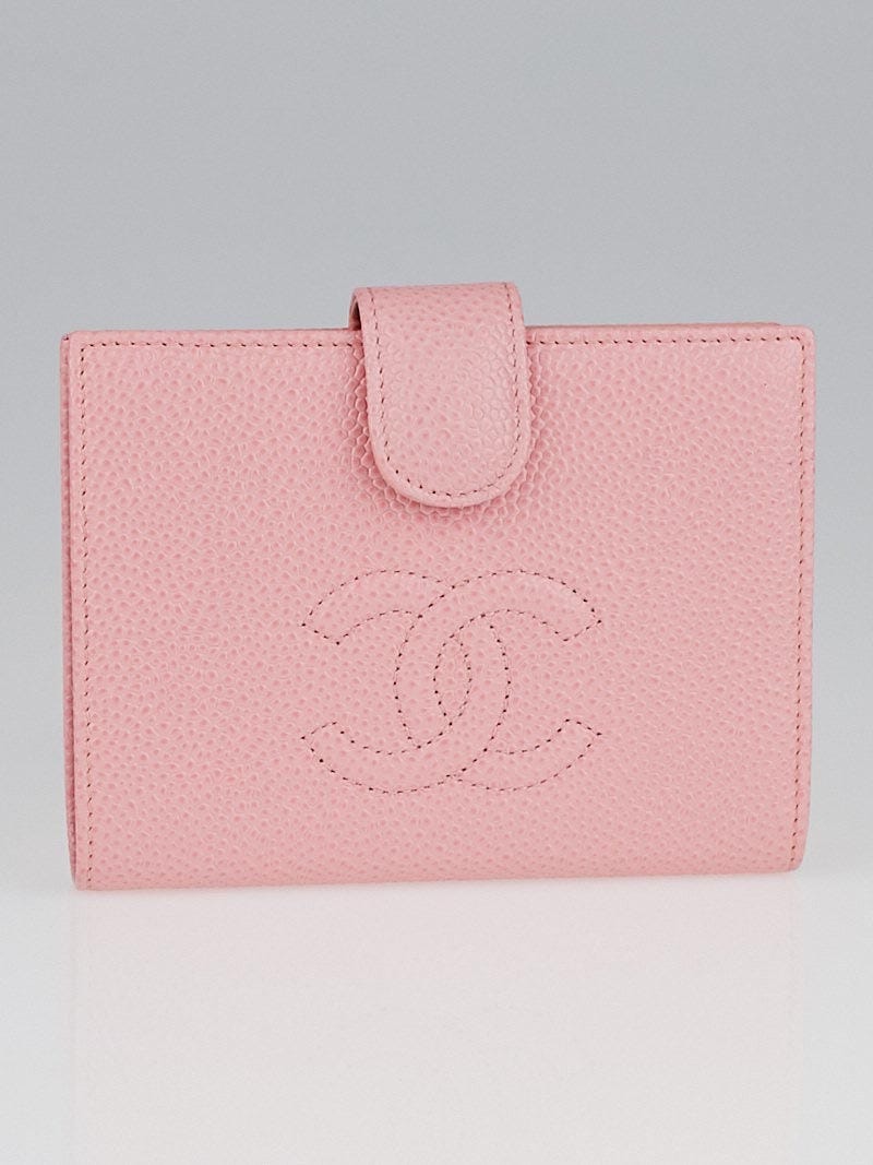 Chanel Pink Caviar Leather CC Compact French Purse Wallet