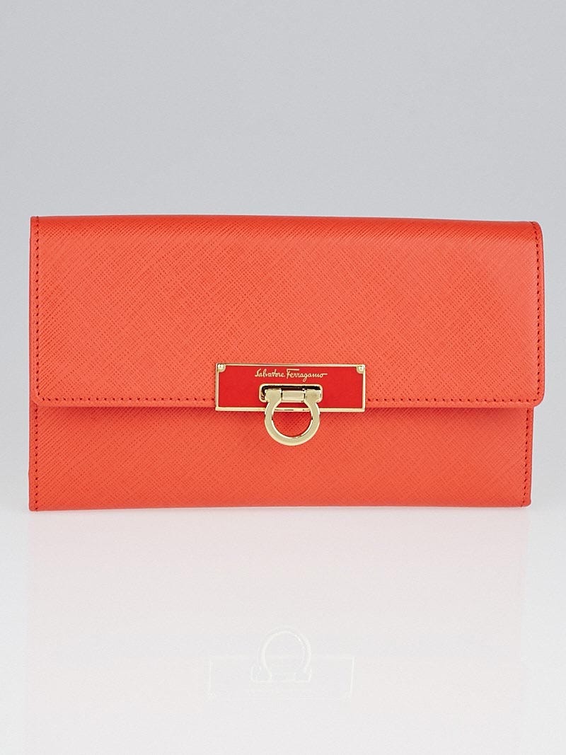 Salvatore Ferragamo Lava Textured Calfskin Leather Long Flap Wallet