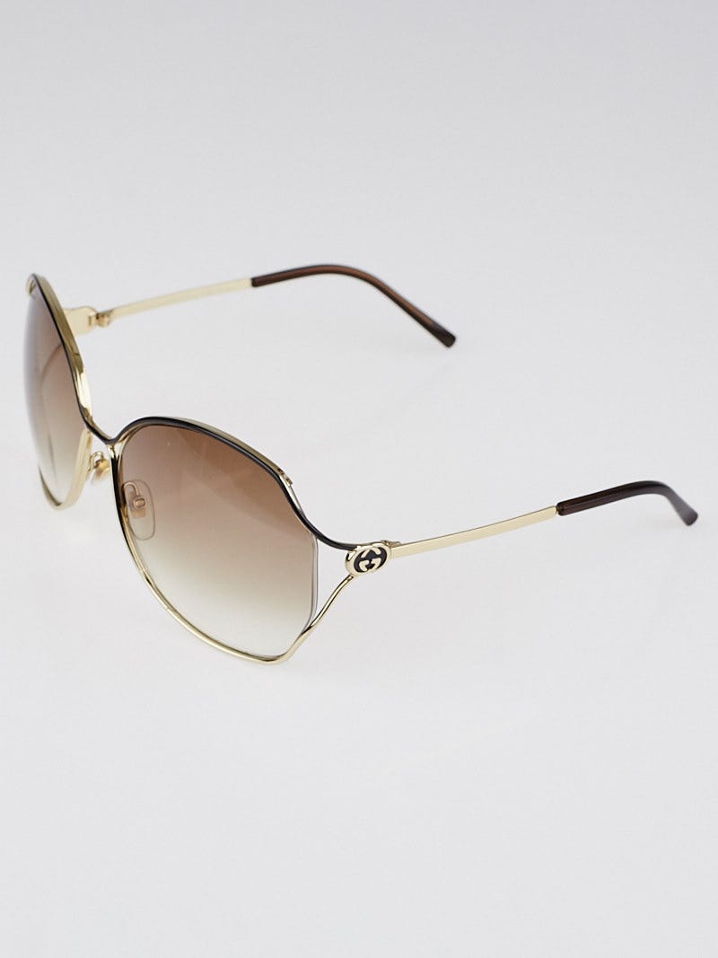 Gucci Gold Metal Frame Gradient Tint Oversized GG Sunglasses-2846