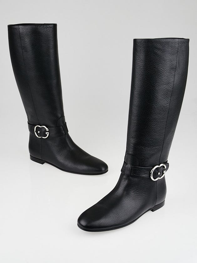 Gucci Black Leather GG Tall Riding Boots Size 6.5/37