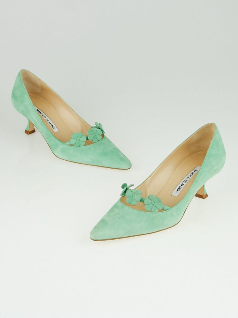 Manolo Blahnik Green Suede Florita Pumps Size 5/35.5