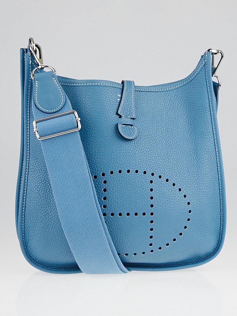 Hermes Blue Jean Clemence Leather Evelyne PM III Bag