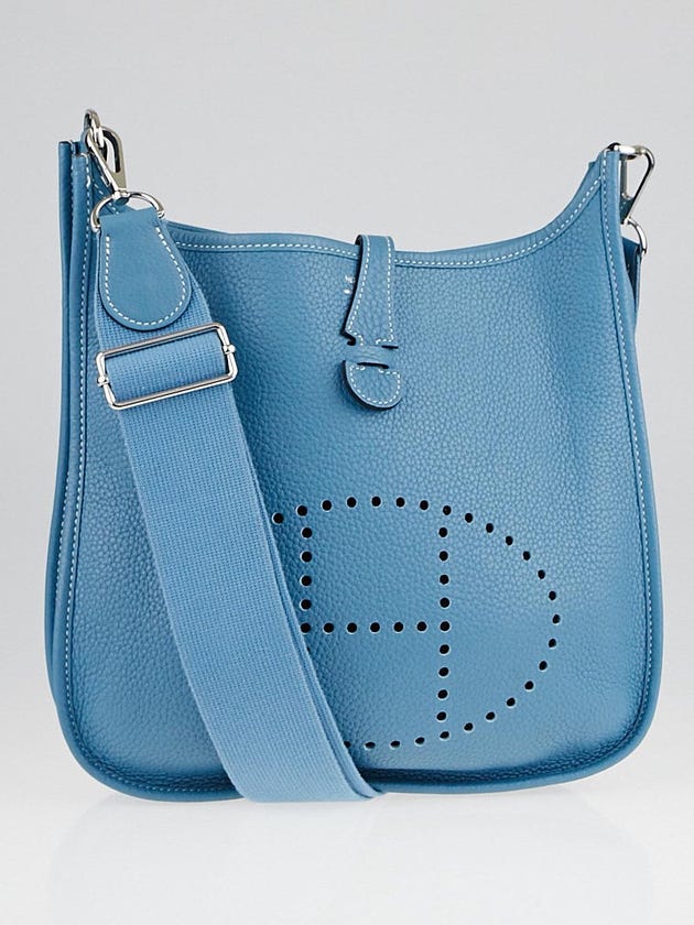Hermes Blue Jean Clemence Leather Evelyne PM III Bag