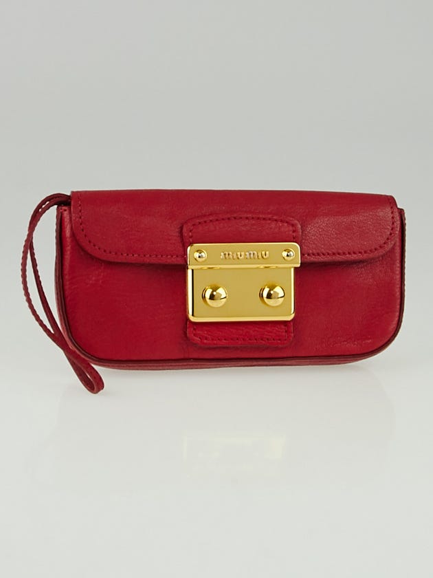 Miu Miu Red Madras Goatskin Leather Clutch Bag