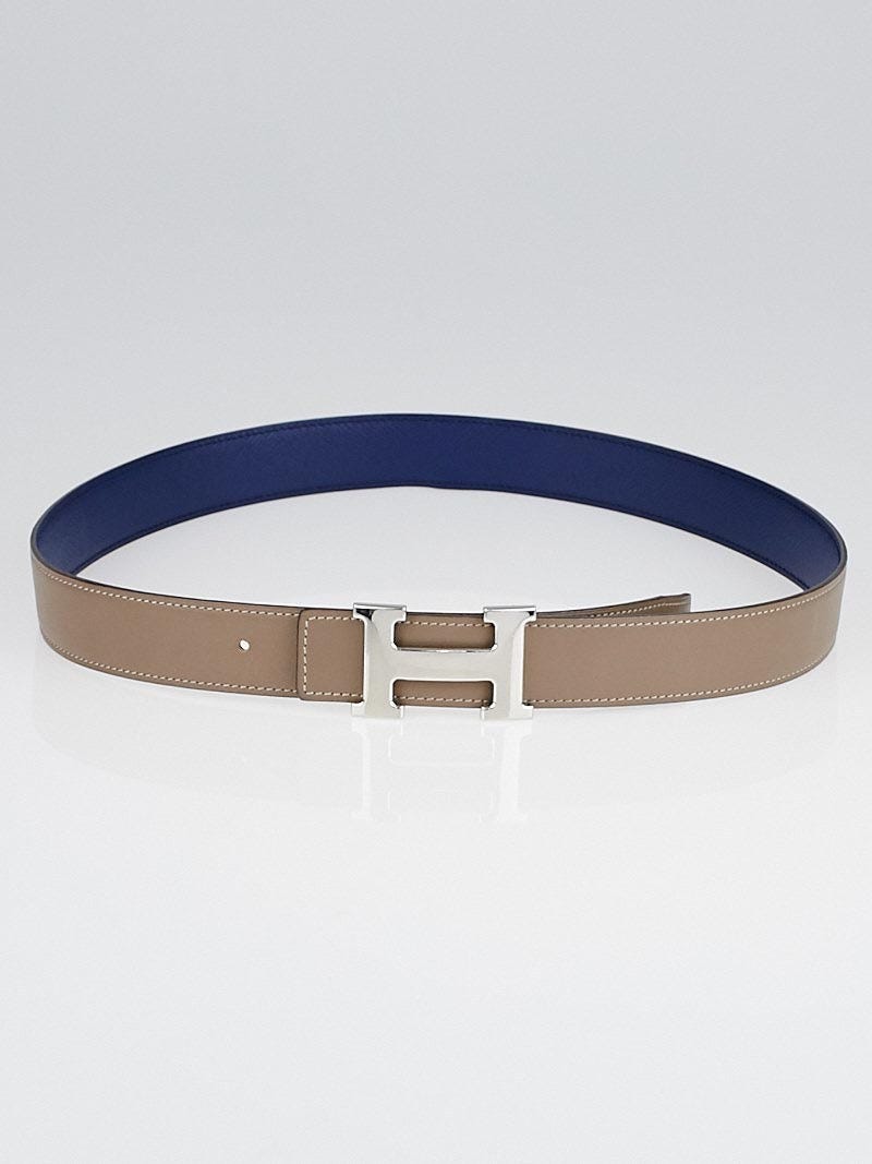 Hermes 32mm Etoupe Swift / Bleu de Prusse Epsom Leather Palladium Plated Constance H Belt Size 90