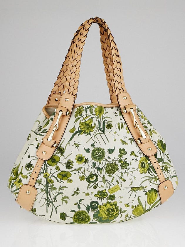 Gucci Beige and Green Floral Canvas Pelham Shoulder Bag