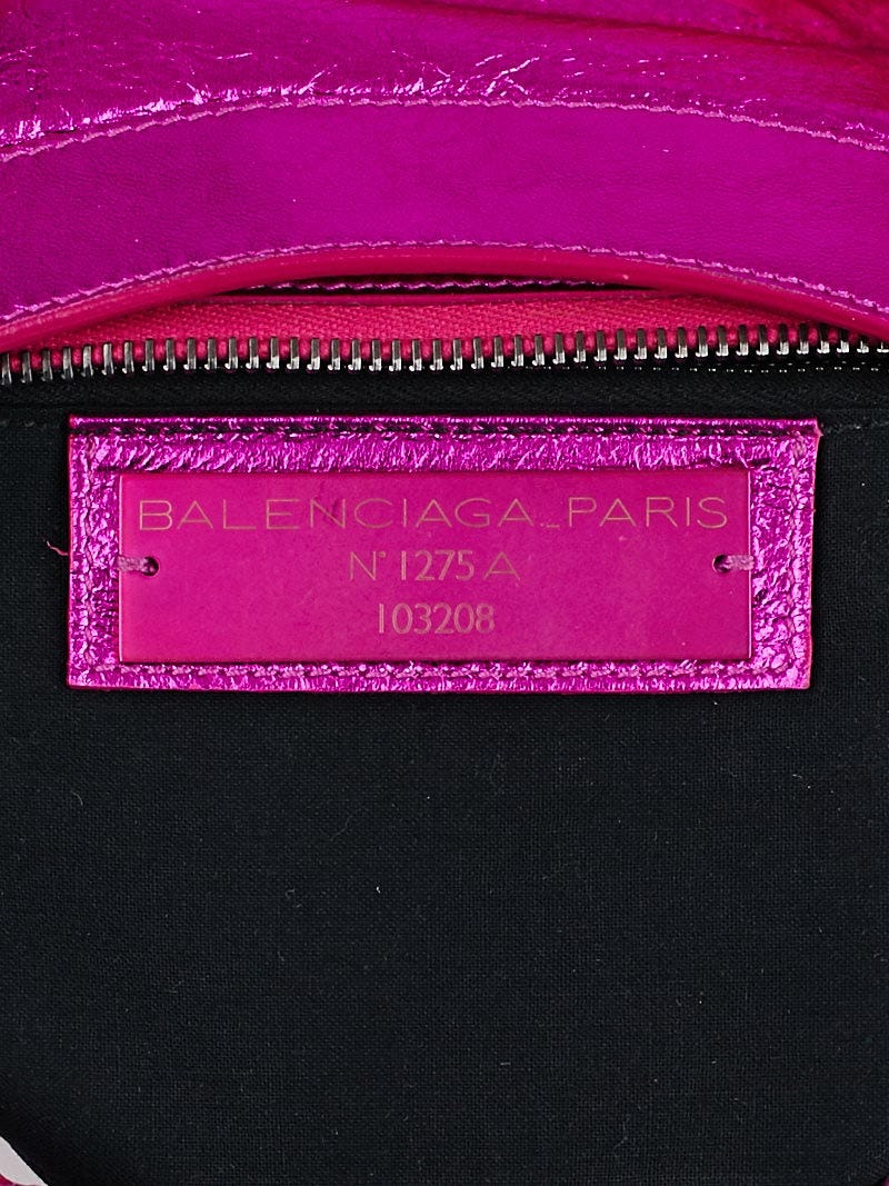 飛び出せmeganeパラダイス Balenciaga Magenta Metallic Chevre Leather Motorcycle First Bag