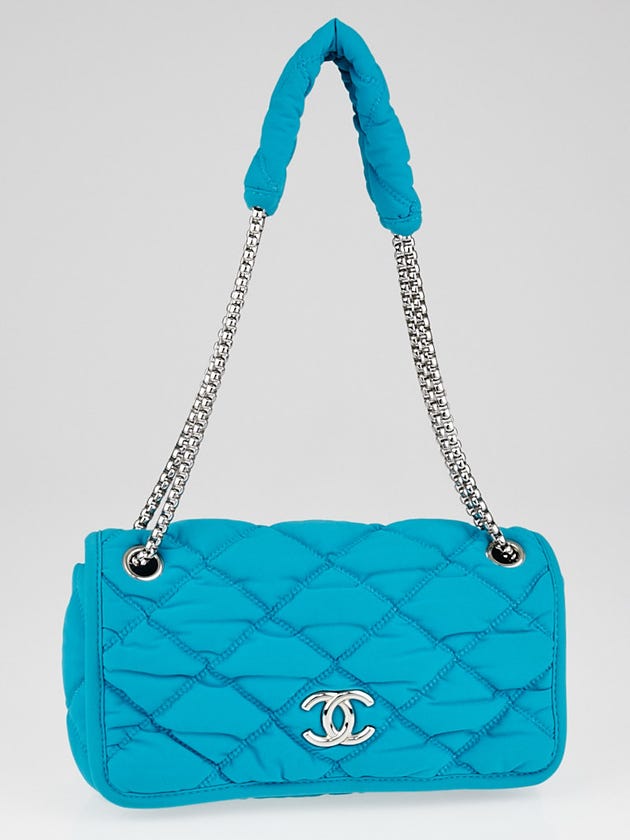Chanel Blue Bubble Quilt Fabric CC Shoulder Bag